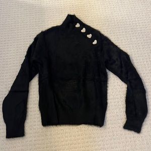 Zara Pearl Heart Black Sweater